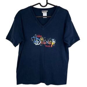Vintage Walt Disney World Logo Parks Shirt Women's Large Cartoon Glitter Castle